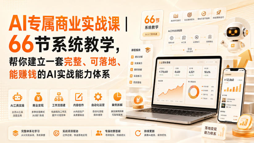 AI专属商业实战课｜66节系统教学，帮你建立一套完整、可落地、能賺钱的AI实战能力体系-资源后花园
