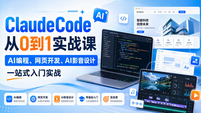 ClaudeCode从0到1实战课，AI编程、网页开发、AI影音设计一站式入门实战-资源后花园