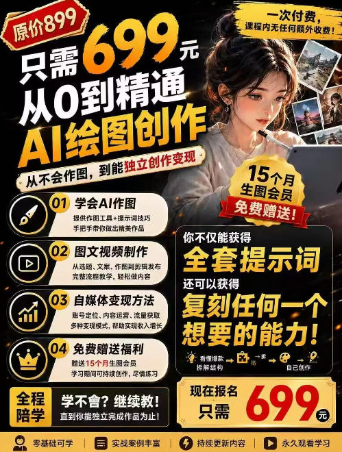 抖音10W粉丝博主的AI绘图教学，从0到精通AI绘图创作，从不会作图到能独立创作变现-资源后花园