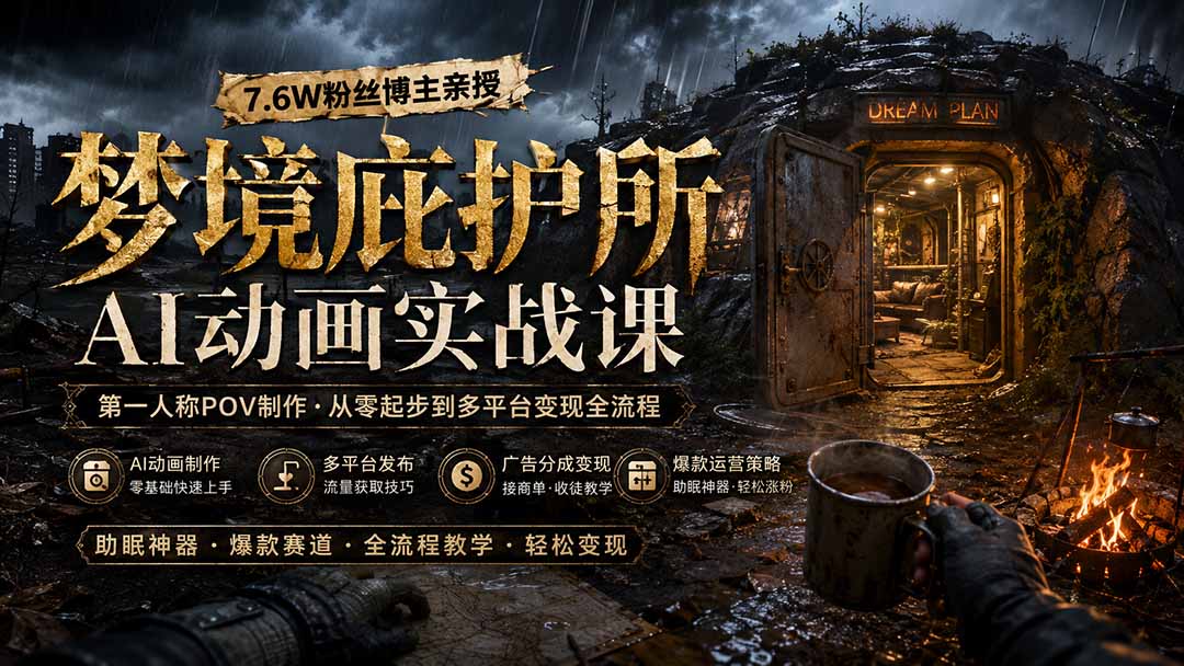 梦境庇护所AI动画实战课：7.6W粉丝博主亲授第一人称POV制作，从零起步到多平台发布变现全流程-资源后花园
