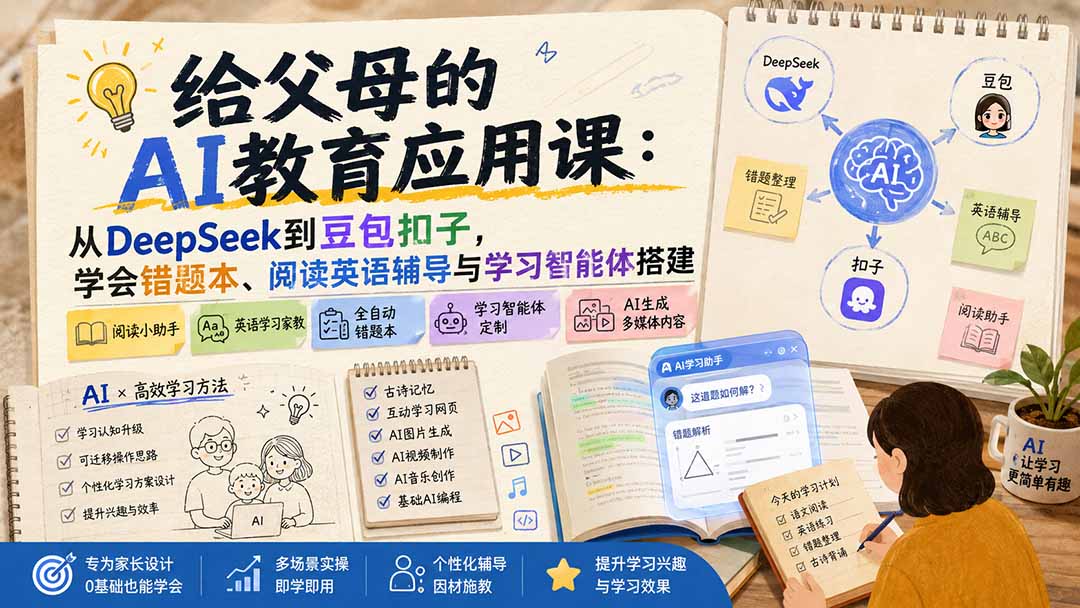 给父母的AI教育应用课：从DeepSeek到豆包扣子，学会错题本、阅读英语辅导与学习智能体搭建-资源后花园