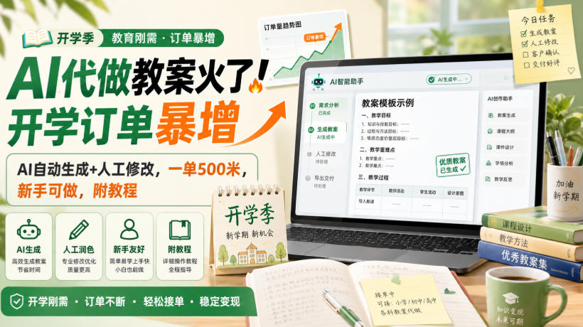 AI代做教案火了！开学订单暴增，AI自动生成+人工修改，一单500米，新手可做，附教程【揭秘】-资源后花园