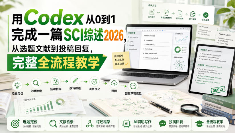 用Codex从0到1完成一篇SCI综述2026，从选题文献到投稿回复，完整全流程教学-资源后花园