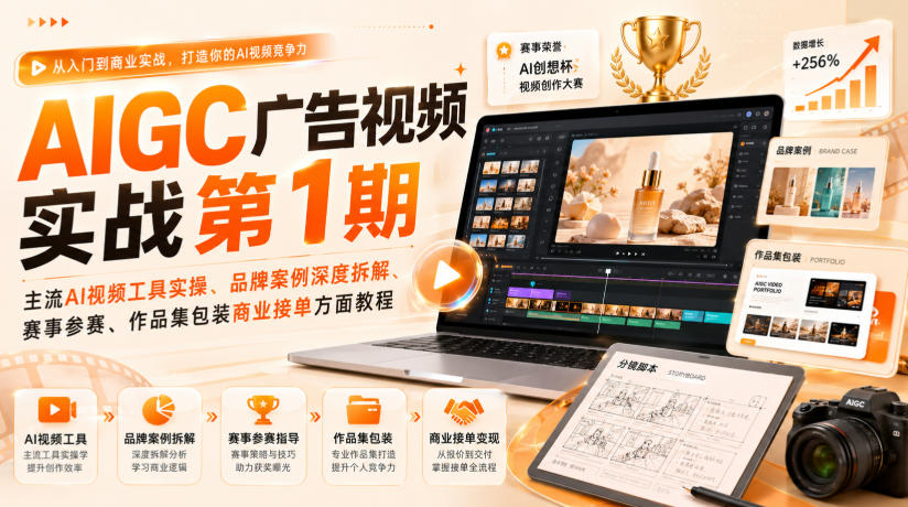 AIGC广告视频实战第1期，主流AI视频工具实操、品牌案例深度拆解、赛事参赛、作品集包装商业接单方面教程-资源后花园