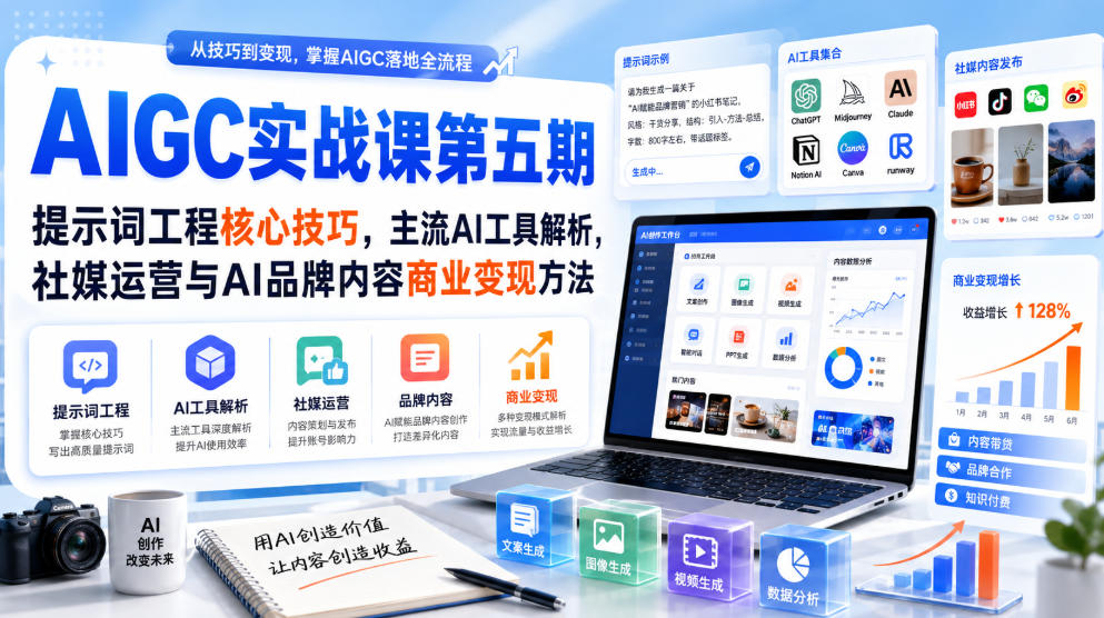 刺猬星球·AIGC实战课第五期，提示词工程核心技巧，主流AI工具解析，社媒运营与AI品牌内容商业变现方法-资源后花园