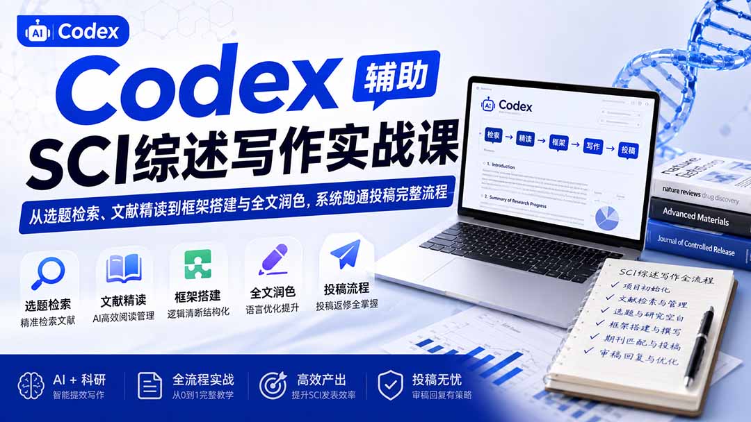 Codex辅助SCI综述写作实战课——从选题检索、文献精读到框架搭建与全文润色，系统跑通投稿完整流程-资源后花园