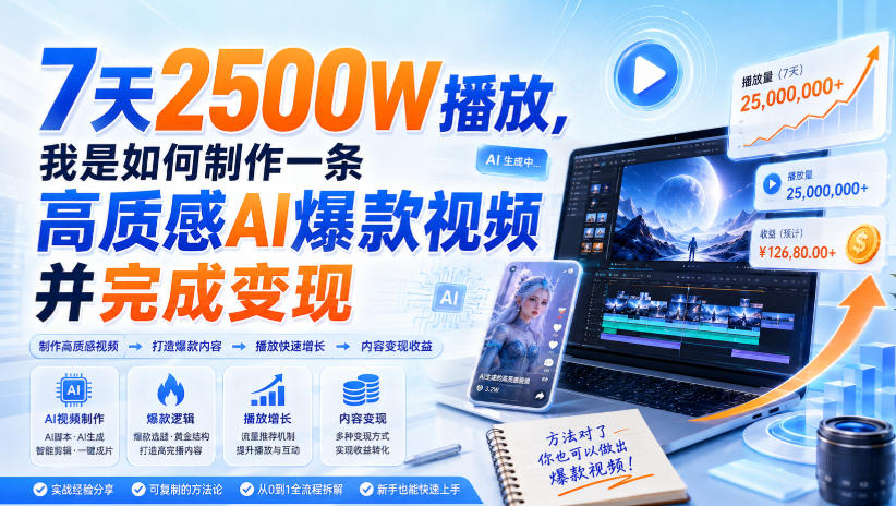 7天2500W播放，我是如何制作一条高质感AI爆款视频并完成变现-资源后花园