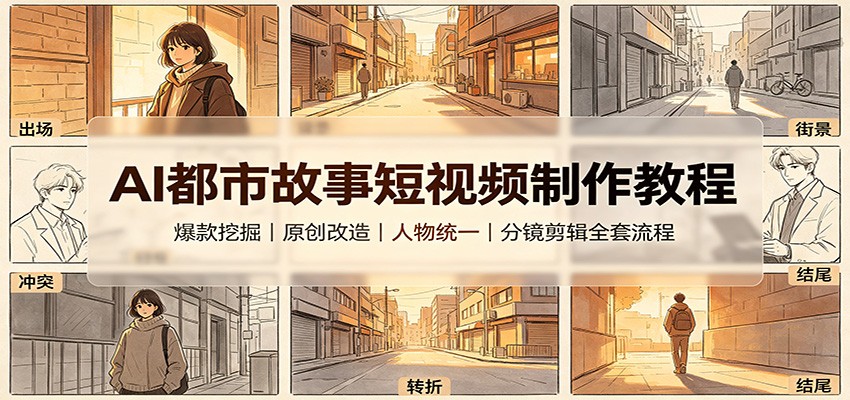 AI都市故事短视频制作教程：爆款挖掘原创改造，人物统一分镜剪辑全套流程-资源后花园