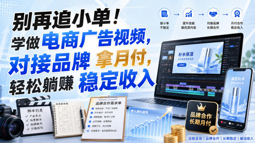 别再追小单！学做电商广告视频，对接品牌拿月付，轻松躺賺稳定收入【原创双语字幕】-资源后花园