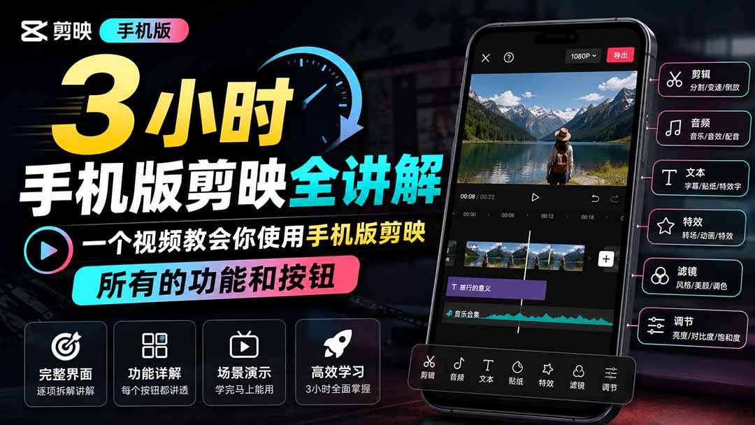 3小时手机版剪映全讲解，一个视频教会你使用手机版剪映，所有的功能和按钮-资源后花园