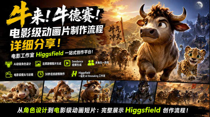 牛来！牛德赛！电影级动画片制作流程详细分享！电影工作室Higgsfield一站式创作平台，完整创作流程-资源后花园