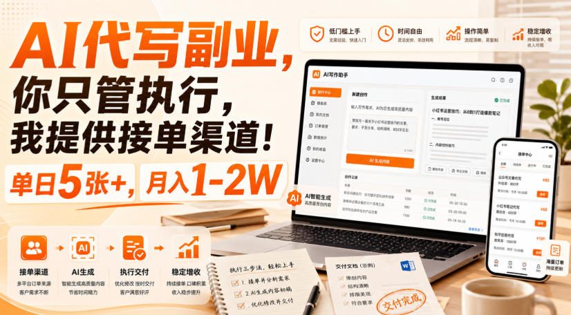 AI代写副业，你只管执行，我提供接单渠道！单日5张+，月入1-2W【揭秘】-资源后花园