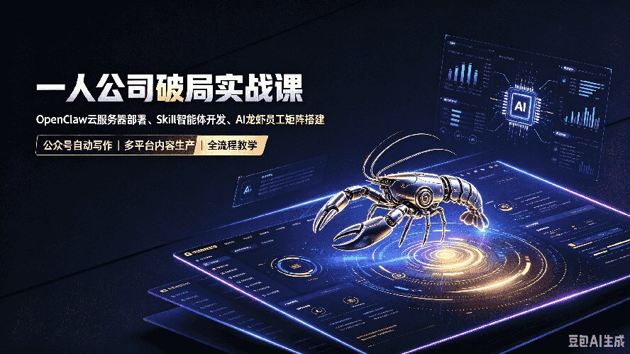 一人公司破局实战课|OpenClaw云服务器部署、Skill智能体开发、AI龙虾员工矩阵搭建,公众号自动写作与多平台内容…