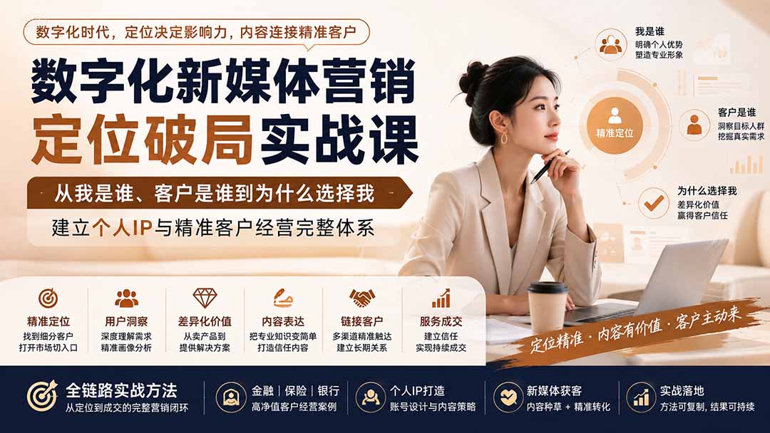 数字化新媒体营销定位破局实战课：从我是谁、客户是谁到为什么选择我，建立个人IP与精准客户经营完整体系-资源后花园