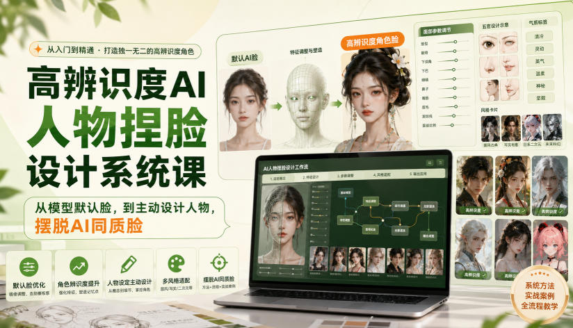 高辨识度AI人物捏脸设计系统课，从模型默认脸，到主动设计人物，摆脱AI同质脸-资源后花园