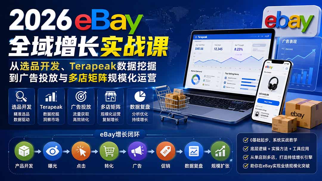2026-Vincent eBay全域增长实战课-无水印：从选品开发、Terapeak数据挖掘到广告投放与多店矩阵规模化运营-资源后花园