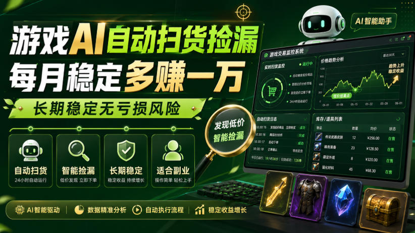 游戏AI自动扫货捡漏，每月稳定多賺1W，长期稳定无亏损风险！【揭秘】-资源后花园