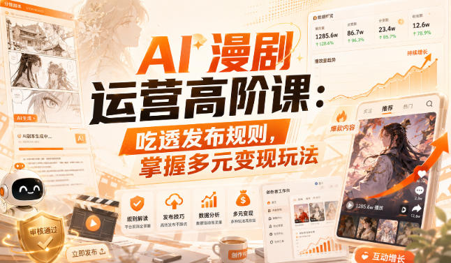 AI漫剧运营高阶课：吃透发布规则，掌握多元变现玩法-资源后花园
