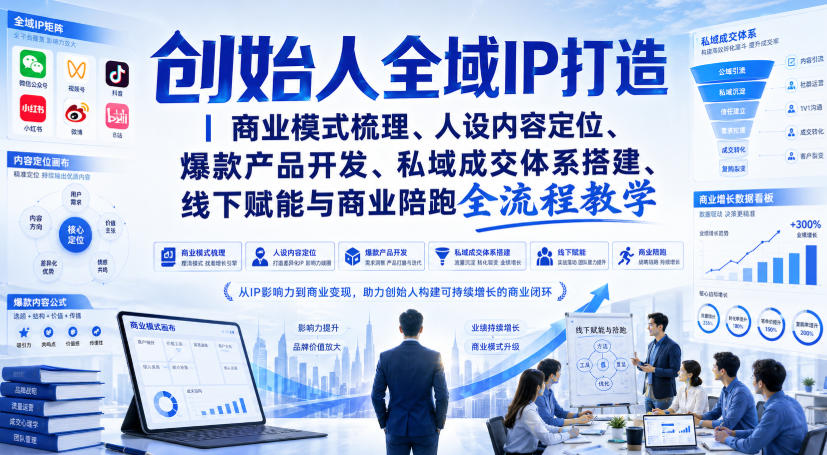 创始人全域IP打造｜商业模式梳理、人设内容定位、爆款产品开发、私域成交体系搭建、线下赋能与商业陪跑全流程教学-资源后花园