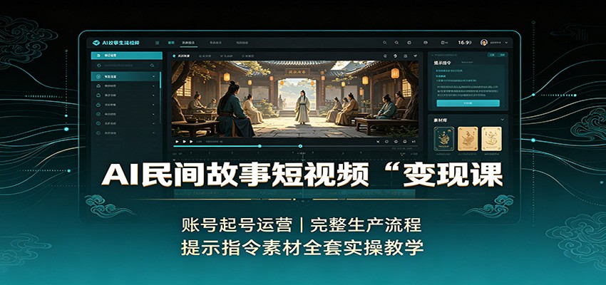 AI民间故事短视频变现课：账号起号运营，完整生产流程，提示指令素材全套实操教学-资源后花园