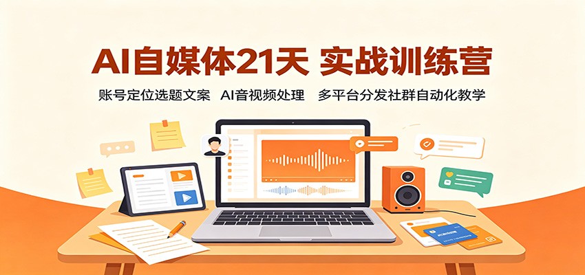 AI自媒体21天实战训练营：账号定位选题文案，AI音视频处理，多平台分发社群自动化教学-资源后花园