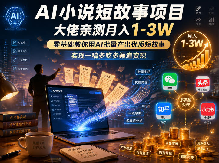 AI小说短故事项目，大佬亲测月入1-3W，零基础教你用AI批量产出优质短故事，实现一稿多吃多渠道变现(更新0824)-资源后花园
