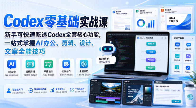 Codex零基础实战课，新手可快速吃透Codex全套核心功能，一站式掌握AI办公、剪辑、设计、文案全能技巧-资源后花园