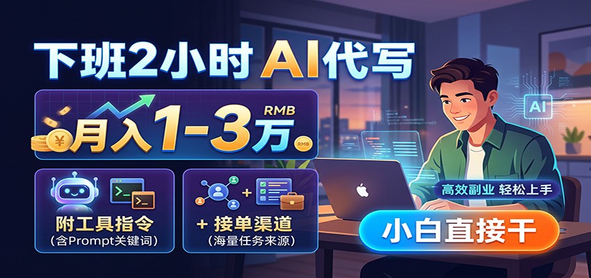 下班2小时AI代写，月入1-3万，附工具指令+接单渠道，小白直接干-资源后花园
