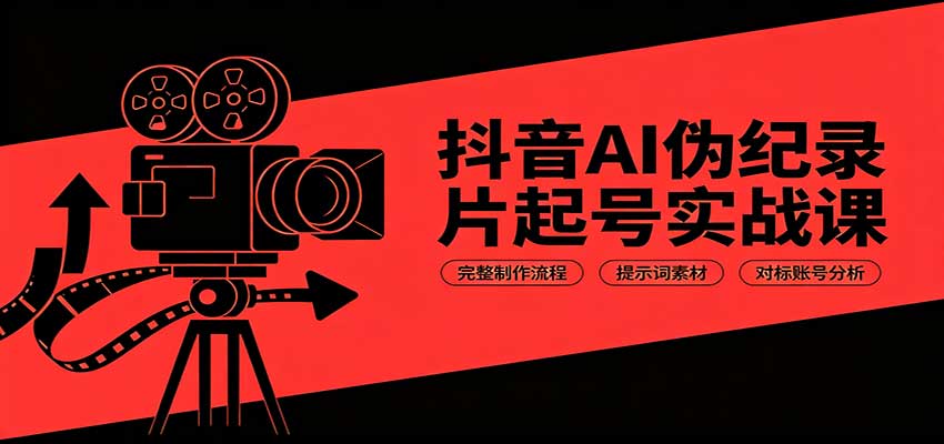 抖音AI伪纪录片起号实战课：完整制作流程，提示词素材，对标账号分析-资源后花园