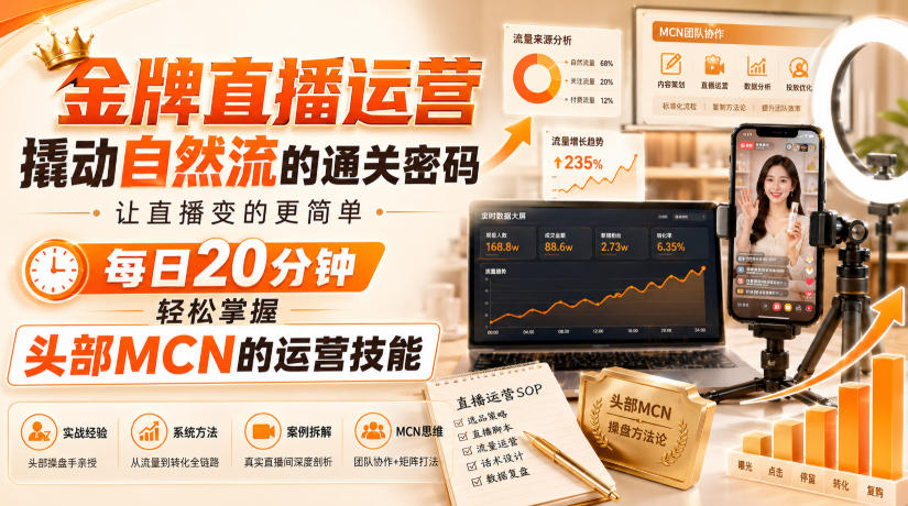 金牌直播运营撬动自然流的通关密码，让直播变的更简单，每日20分钟，轻松掌握头部MCN的运营技能-资源后花园