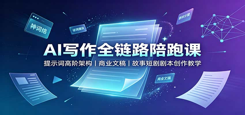 AI写作全链路陪跑课：提示词高阶架构，商业文稿，故事短剧剧本创作教学-资源后花园