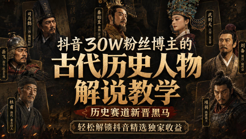 抖音30W粉丝博主的古代历史人物解说教学，历史赛道新晋黑马，轻松解锁抖音精选独家收益-资源后花园