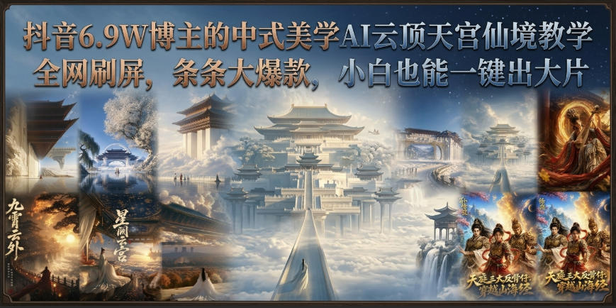 抖音6.9W博主的中式美学AI云顶天宫仙境教学，全网刷屏，条条大爆款，小白也能一键出大片-资源后花园