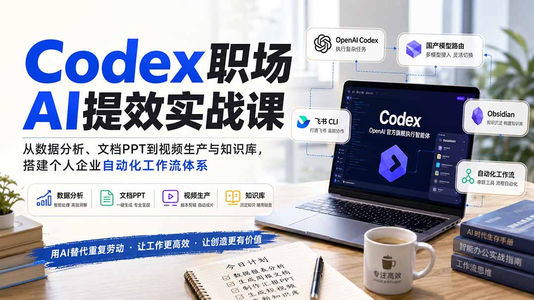 Codex职场AI提效实战课：从数据分析、文档PPT到视频生产与知识库，搭建个人企业自动化工作流体系-资源后花园