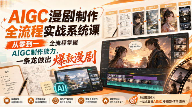 AIGC漫剧制作全流程实战系统课，从零到一全流程掌握AIGC制作能力，一条龙做出爆款漫剧-资源后花园