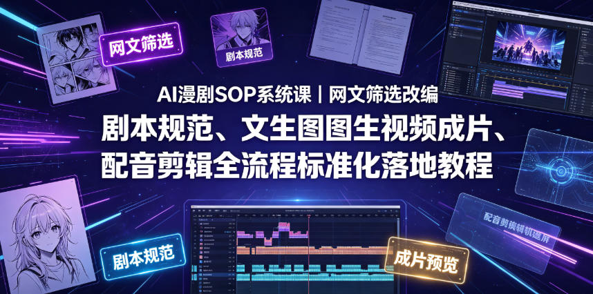 AI漫剧SOP系统课｜网文筛选改编、剧本规范、文生图图生视频成片、配音剪辑全流程标准化落地教程(更新0826)-资源后花园
