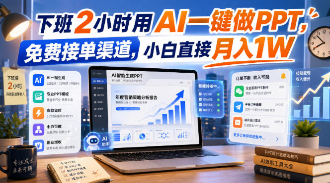 下班2小时用AI一键做PPT，免费接单渠道，小白直接月入1W【揭秘】-资源后花园