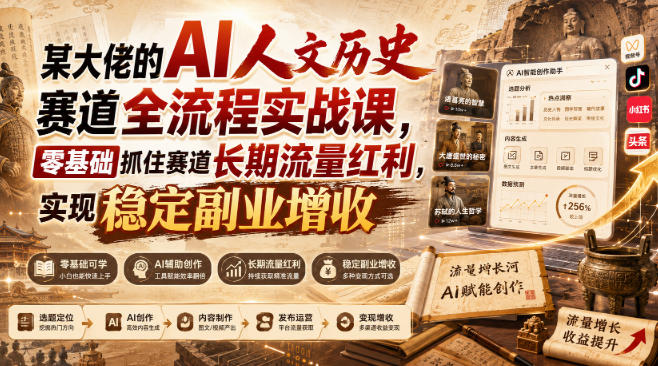 某大佬的AI人文历史赛道全流程实战课，零基础抓住赛道长期流量红利，实现稳定副业增收-资源后花园