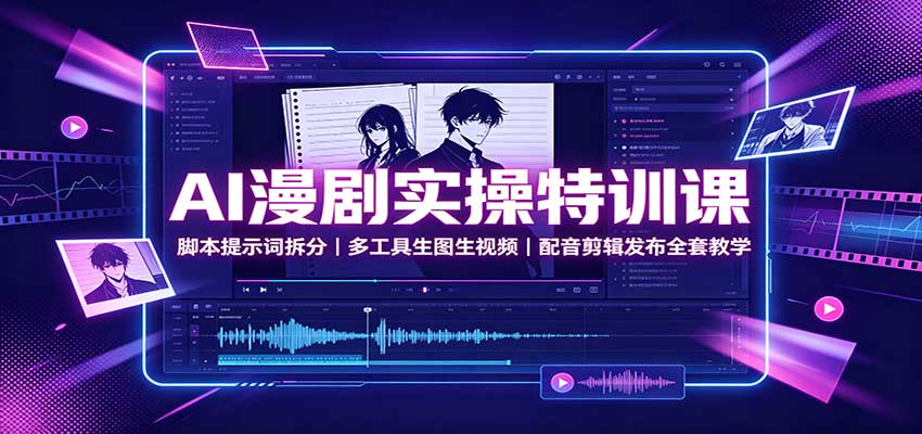 AI漫剧实操特训课：脚本提示词拆分，多工具生图生视频，配音剪辑发布全套教学-资源后花园