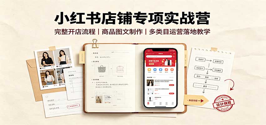 小红书店铺专项实战营：完整开店流程，商品图文制作，多类目运营落地教学-资源后花园
