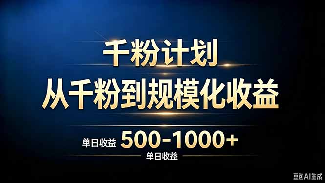 抖音千粉账号计划，从千粉到规模化收益 500-1000+单日收益-资源后花园