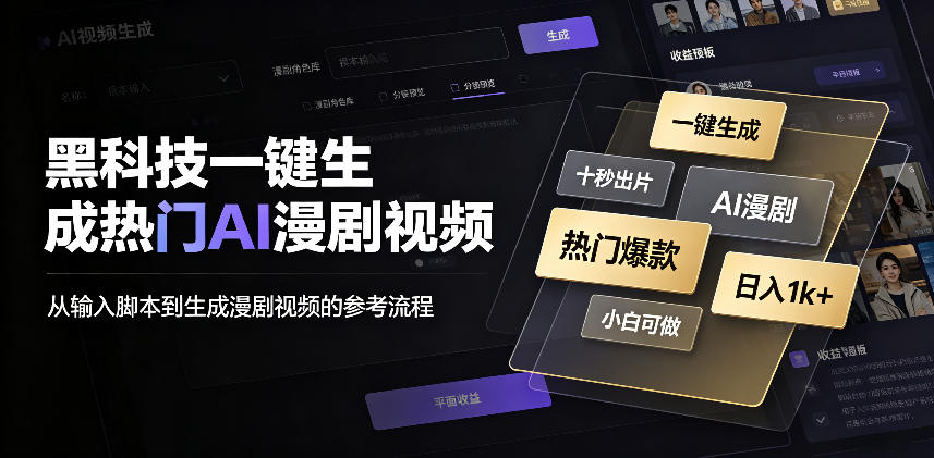 黑科技一键生成热门AI漫剧视频，十秒钟即可搞定，小白也能日入1k+【揭秘】-资源后花园