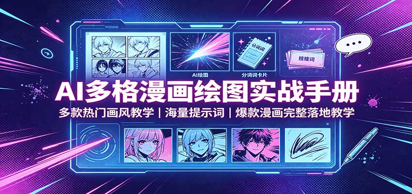 AI多格漫画绘图实战手册：多款热门画风教学，海量提示词，爆款漫画完整落地教学-资源后花园