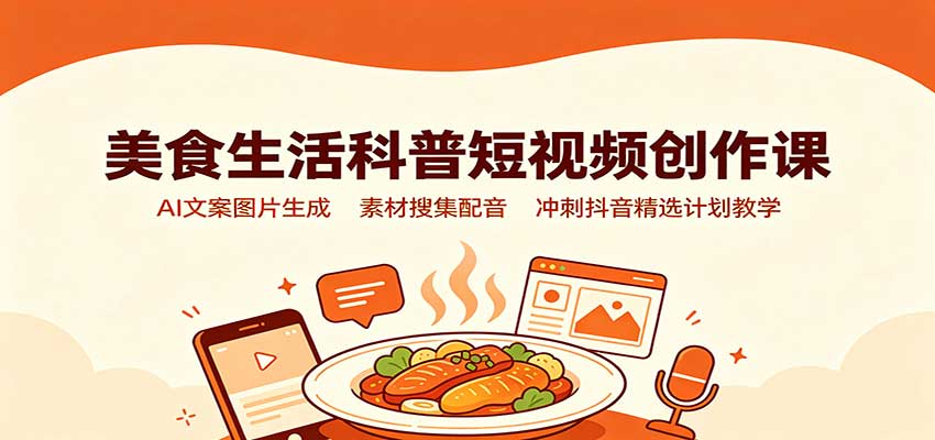 美食生活科普短视频创作课：AI文案图片生成，素材搜集配音，冲刺抖音精选计划教学-资源后花园