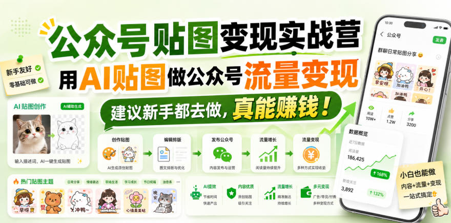 公众号贴图变现实战营，用AI贴图做公众号流量变现，建议新手都去做，真能賺钱！-资源后花园