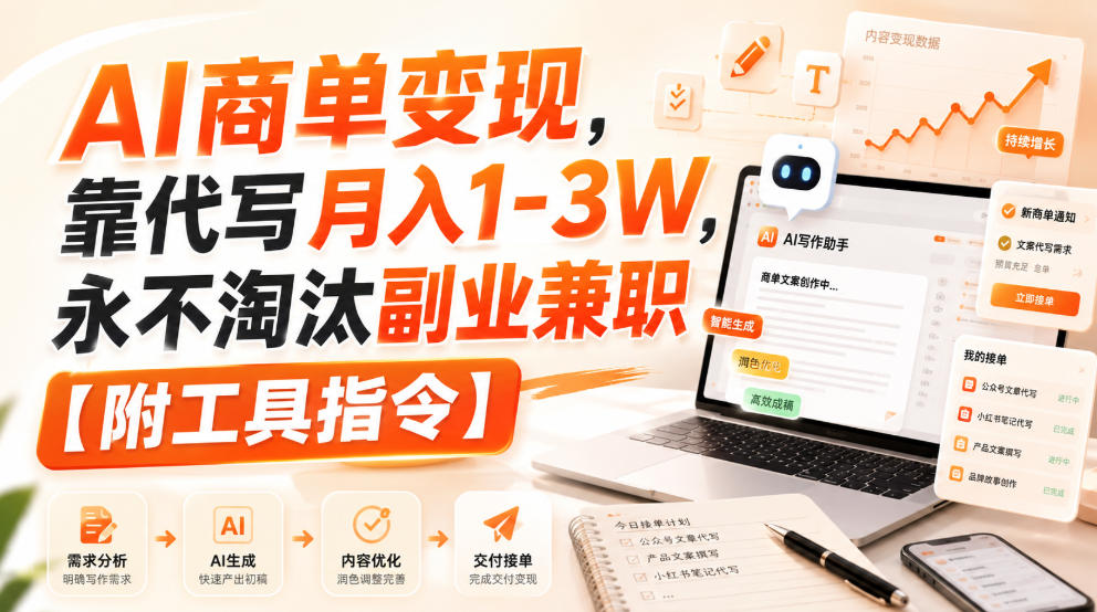 AI商单变现，靠代写月入1-3W，永不淘汰副业兼职【附工具指令】【揭秘】-资源后花园