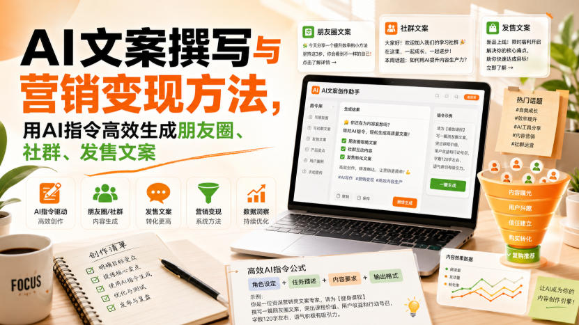 AI文案撰写与营销变现方法，用AI指令高效生成朋友圈、社群、发售文案-资源后花园