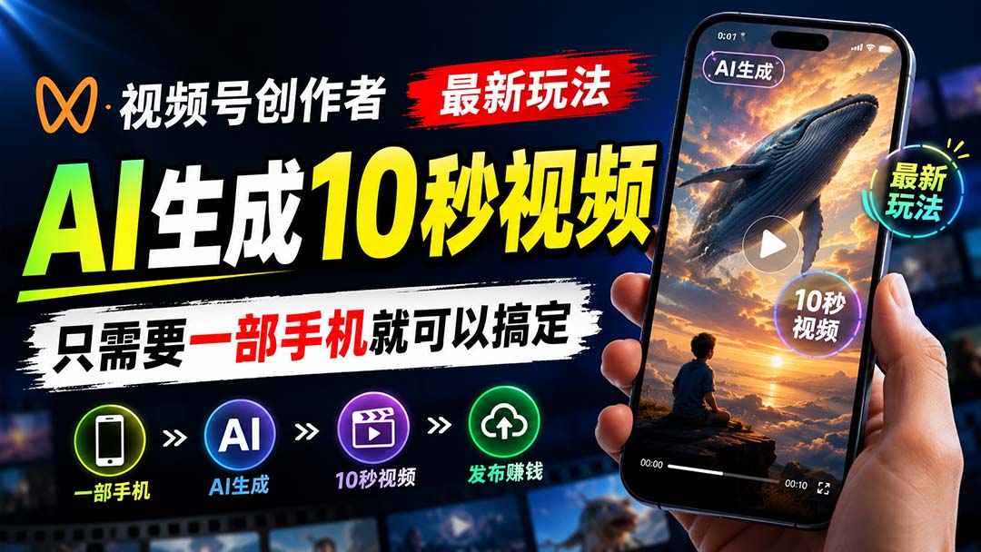视频号创作者最新玩法，AI生成10秒视频，只需要一部手机就可以搞定-资源后花园