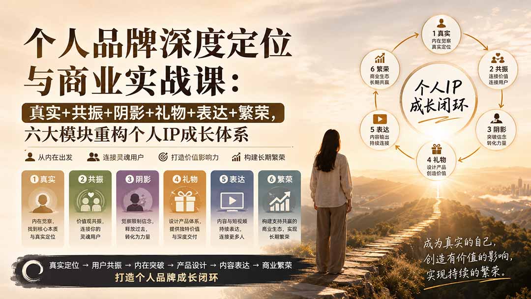 个人品牌深度定位与商业实战课：真实+共振+阴影+礼物+表达+繁荣，六大模块重构个人IP成长体系-资源后花园