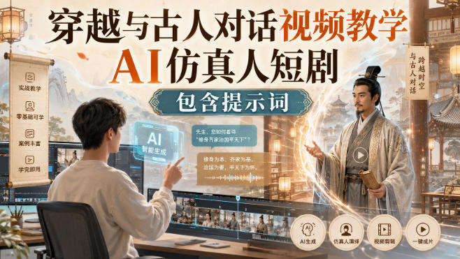 穿越与古人对话视频教学，AI仿真人短剧，包含提示词-资源后花园